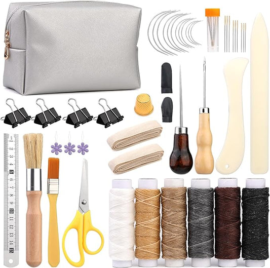 49 Pcs Book Binding Kits for Beginners Hand Bookbinding Tools Bookbinding Supplies with Paper Awl Binding Ribbon Brush and Steel Ruler for DIY Bookbinding Crafts