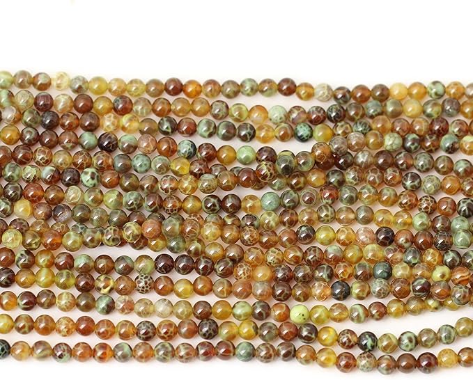 60PCS 6mm Antique Style Dragon Vein Agate Gemstone Round Loose Beads for Jewelry Making