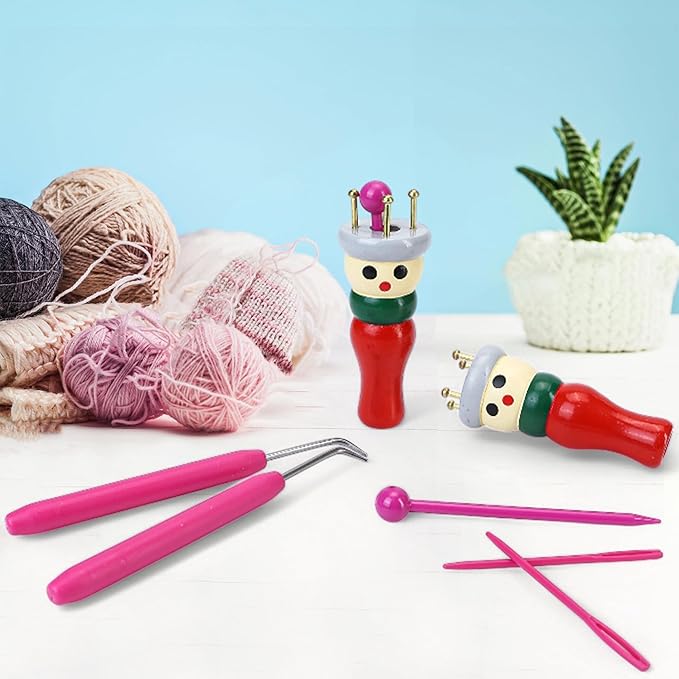 BuleVina 2 Pack French Knitting Doll Crochet Loom Craft Kit Wooden Knit Spool for DIY Making Bracelet Toy