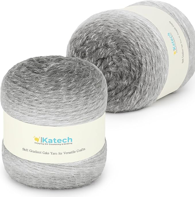 Katech Ombre Yarn for Crocheting-Large Skein of Gradient Yarn Cake-2 Pack of 200g/7.05 oz-80% Acrylic,20% Nylon- #4 Medium-Perfect for Star Blankets, Scarves, Shawls and Garments (F)