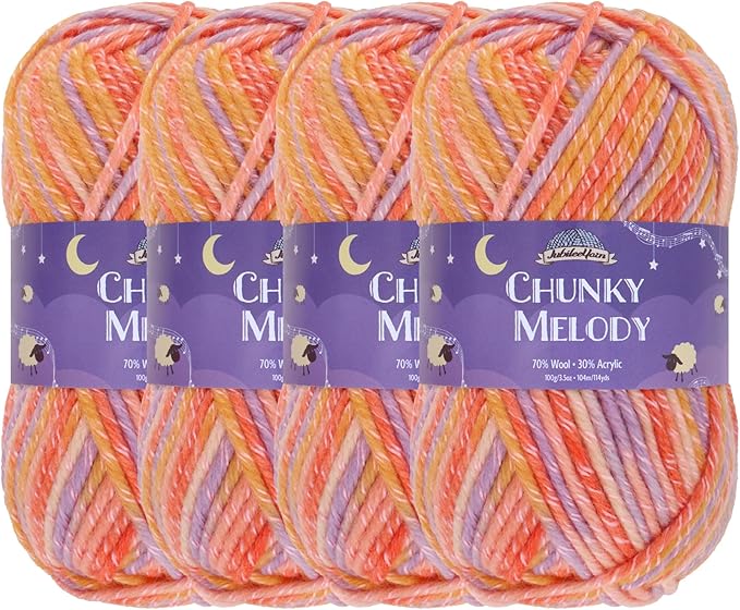 JubileeYarn Chunky Melody Yarn - 100g/Skein Bulky Wool Blend - Birthday Party - 4 Skeins