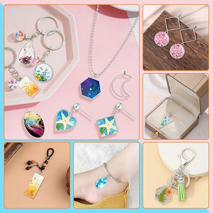 40pcs Open Bezel Pendants for Resin,10 Styles Hollow Frame Pendants Blank Resin Pendants Resin Casting Frame Pendant for Jewelry Making,Resin Casting,Necklace,Pressed Flower,DIY Crafts(White K)