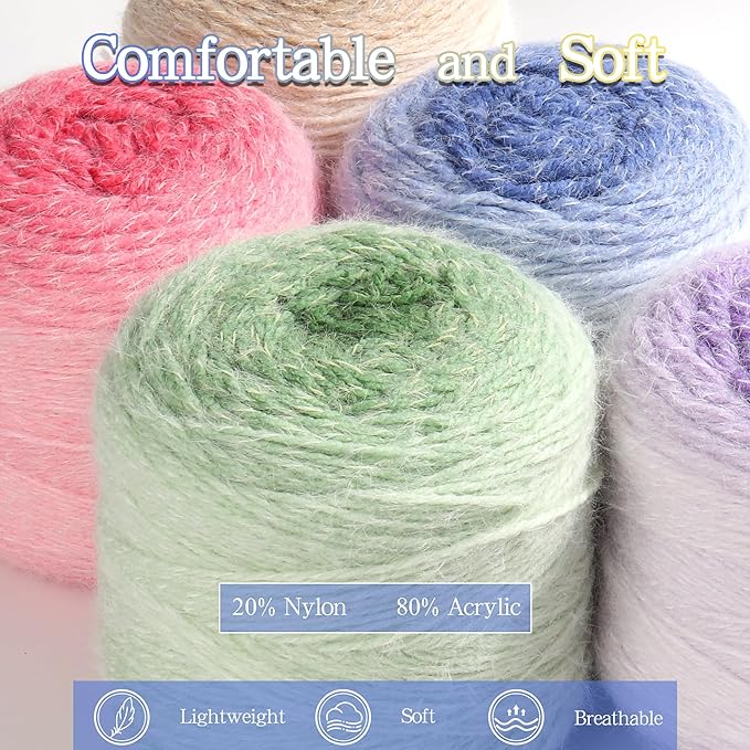 Katech Ombre Yarn for Crocheting-Large Skein of Gradient Yarn Cake-2 Pack of 200g/7.05 oz-80% Acrylic,20% Nylon- #4 Medium-Perfect for Star Blankets, Scarves, Shawls and Garments (B)