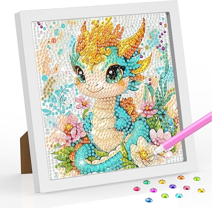 SENQAO Dragon Diamond Art Kit for Adults with Frame Art and Crafts for Adults Ages 6-8 -10-12 Easy to DIY Diamond Art for Adults and Adult Beginners Home Wall Decoration 7.1x7.1inch