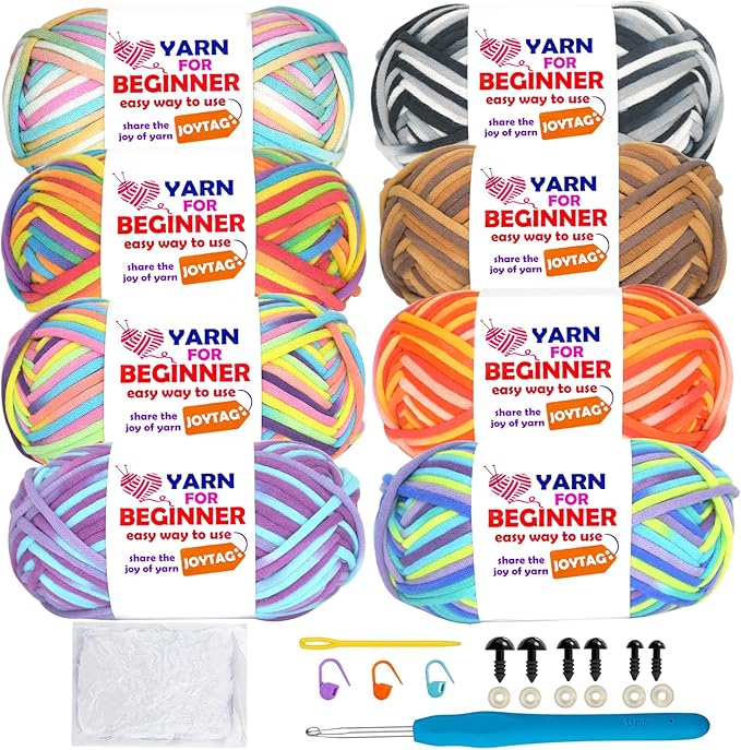 8 Pack Beginners Crochet Yarn Rainbow Cotton Crochet Yarn for Crocheting Knitting Beginners Crochet Kit(8x50g)-Rainbow Mix