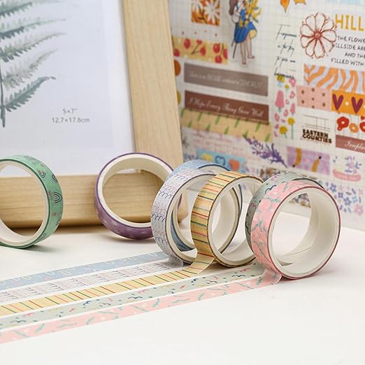 YUBX Basic Washi Tape Set 30 Rolls Cute Patterns Decorative Skinny Slim Masking Tapes for Arts, DIY Crafts, Journals, Planners, Scrapbook, Wrapping (Kawaii One)