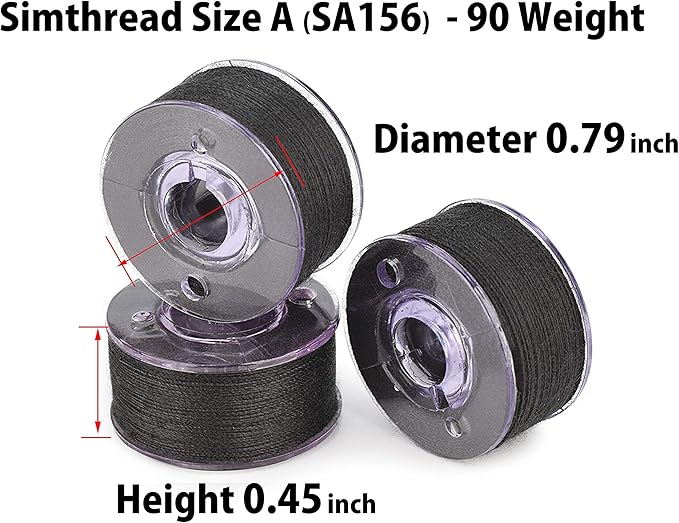 Simthread 25pcs 90 Weight Black Prewound Bobbin Thread Size A Class 15 (SA156) with Clear Storage Plastic Case Box 60S/2 for Brother Embroidery Thread Sewing Thread Machine DIY