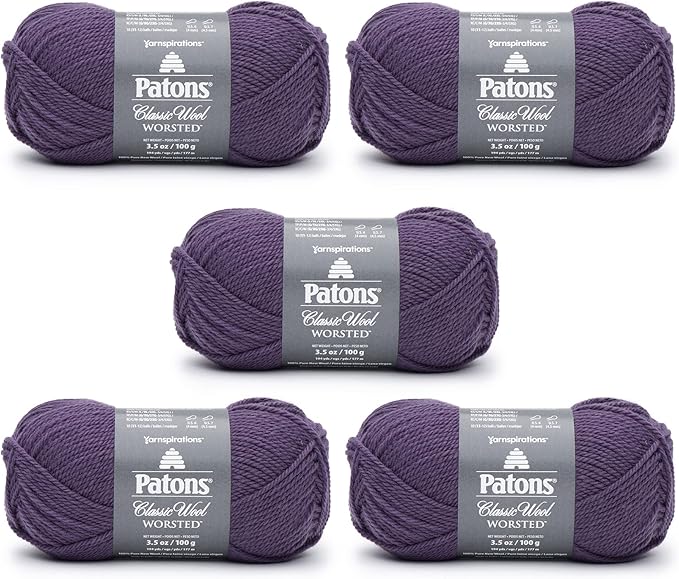 Patons Classic Wool Gray Plum Yarn - 5 Pack of 3.5oz/100g - Wool - 4 Medium - 210 Yards - Knitting/Crochet