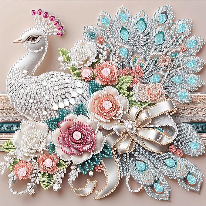 LazyFold Special Shape Diamond Art Kits for Beginners, Diamond Art Painting Kits for Adults Peacock, Crystal Rhinestones Diamond Art Painting for Home Wall Decoration Gift 12×12inch
