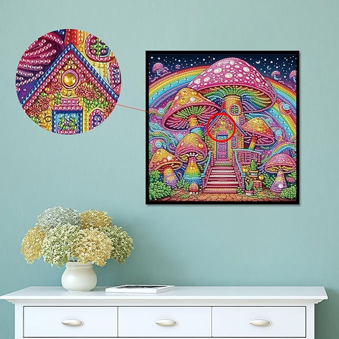 AiYuanzsh Mushroom House Diamond Art Painting Kits for Adults, 5D Special Shape Diamond Art Kits for Beginners, Crystal Rhinestones Diamond Art Painting for Home Wall Decoration Gift 12×12 inch