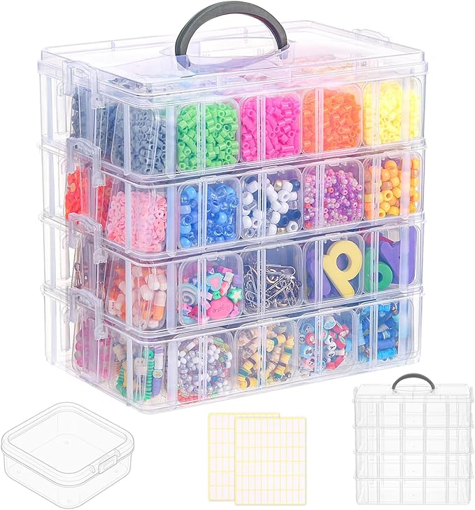 SGHUO Bead Organizer Box, 112pcs Small Organizers, 4-Tier Stackable Storage Container Box for Art Craft Storage, Washi Tape, Kids Toys, Jewelry, Beauty & Sewing Supplies