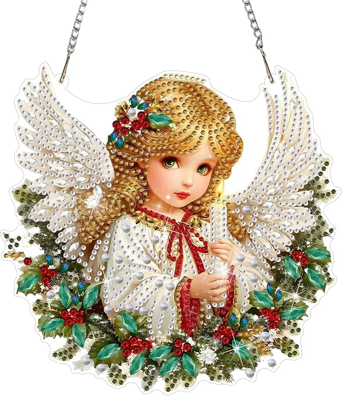 DOMROM Girl Diamond Art Hanging Kits for Adults Beginner, Special Shaped Crystal Diamond Painting Girl Pendant, DIY Diamond Art Suncatchers Christmas for Home Garden Wall Decor Gift