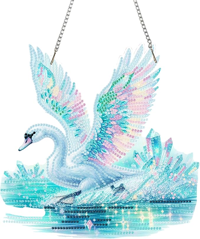 Ristpal Diamond Painting Kits Hanging for Adult, Special Shaped Rhinestone, DIY Acrylic Diamond Art Painting Window Pendants Home Garden Wall Hanging Kits for Home Decor and Gifts (Swans)