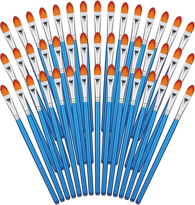 Sherr 48 Pcs Paint Brush Set Bulk Acrylic Brush Wood Paint for Detail Art Crafts Kids Artist Adult Watercolor Oil Face Body(0.7 Inch,Filbert Style)