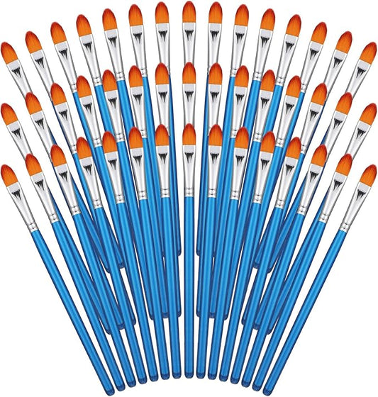 Sherr 48 Pcs Paint Brush Set Bulk Acrylic Brush Wood Paint for Detail Art Crafts Kids Artist Adult Watercolor Oil Face Body(0.7 Inch,Filbert Style)