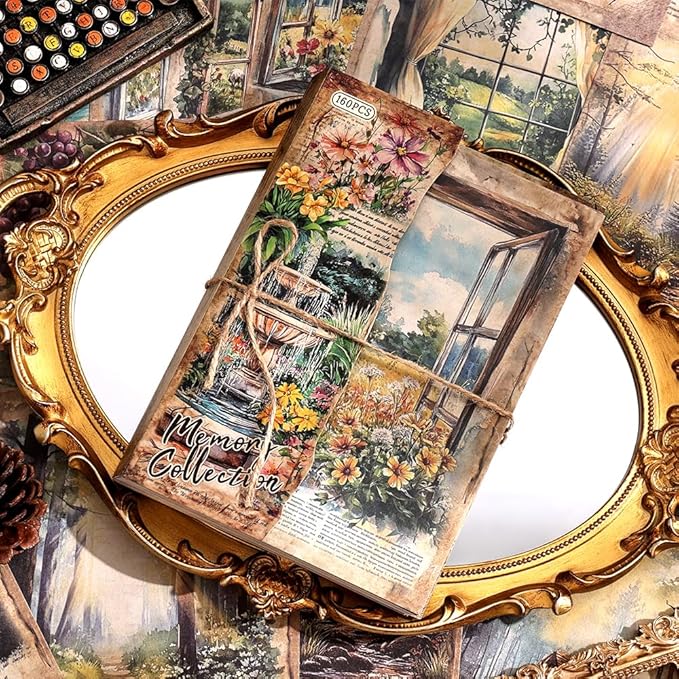 160 Sheets Vintage Retro Scrapbook Paper, Junk Journaling Supplies Kit for Bullet Journals, Collage Art, Poster & Room Decor, Card Making, Gift Wrapping