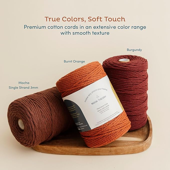 Nook Theory Macrame Cord - 5mm 109 Yards Cotton Rope, 3mm 4mm Yarn, String for Crafts, Perfect for Macrame Wall Hanging and Boho Decorations (Mocha)