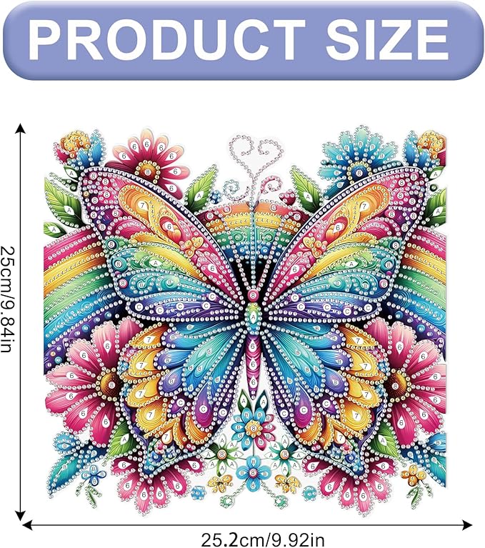AiYuanzsh Diamond Art Suncatcher Hanging Kit Rainbow Butterfly with Flowers, Colorful Special Shaped Diamond Painting Ornament for Adults, DIY 5D Crystal Diamond Art Pendant Decoration