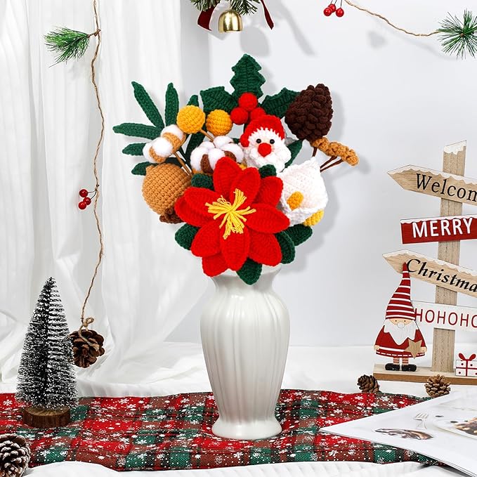 Pnytty Crochet Kit for Beginner Adults, Flower Bouquet Crochet Starter Kit with Step-by-Step Video Tutorials Knitting Kit for Holiday, Home Decor, Anniversary Day Present