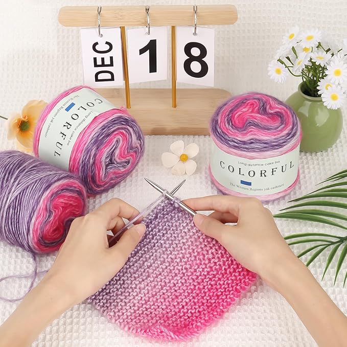 Aeelike Cake Yarn for Crocheting, 6 Skeins Gradient Yarn 100g (3.52 oz) 245m (267 Yards) # 3 Light Weight, Soft Ombré Yarns Fairyland Yarns Rainbow for Making Colorful Crafts, Lotus Purple Gradient