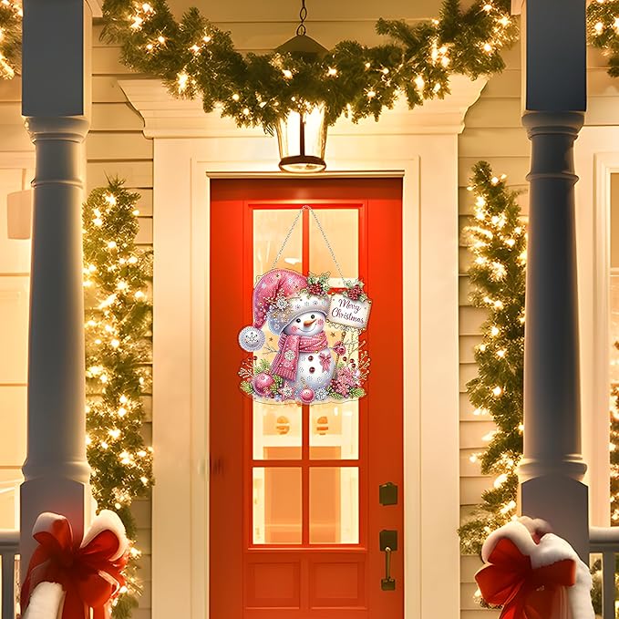 Diamond Art Hanging Kit for Adult,Special Shaped Rhinestone,DIY Acrylic Diamond Art Painting Window Pendants Home Garden Wall Hanging Kits Hanging Ornament,Double Sided. (Christmas Snowman-2)
