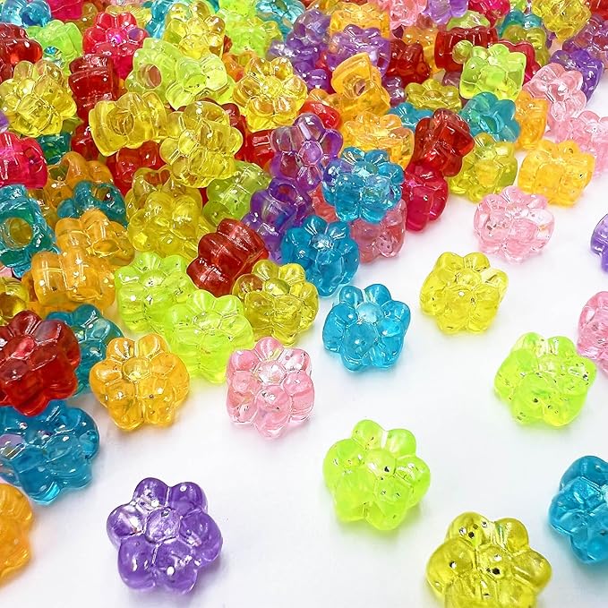 MIIIM 400 Pcs Glitter Flower Pony Beads Shapes for Friendship Bracelet, Large Hole Kandi Beads for Hair Braids, Jewelry Making (Multi-Glitter)