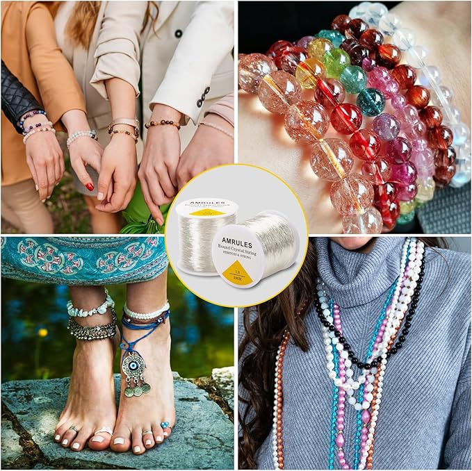 2 Rolls 1mm Elastic String for Bracelets, 656 Feet Crystal Stretchy String Clay Bead Cord for Bracelet Beading Necklace Jewelry Crafts Making, White
