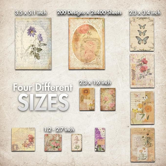 okupan scrapbook paper, 400 sheets of journaling supplies for vintage crafts planner bullet junk journal supplies mixed media collage card album embellishments
