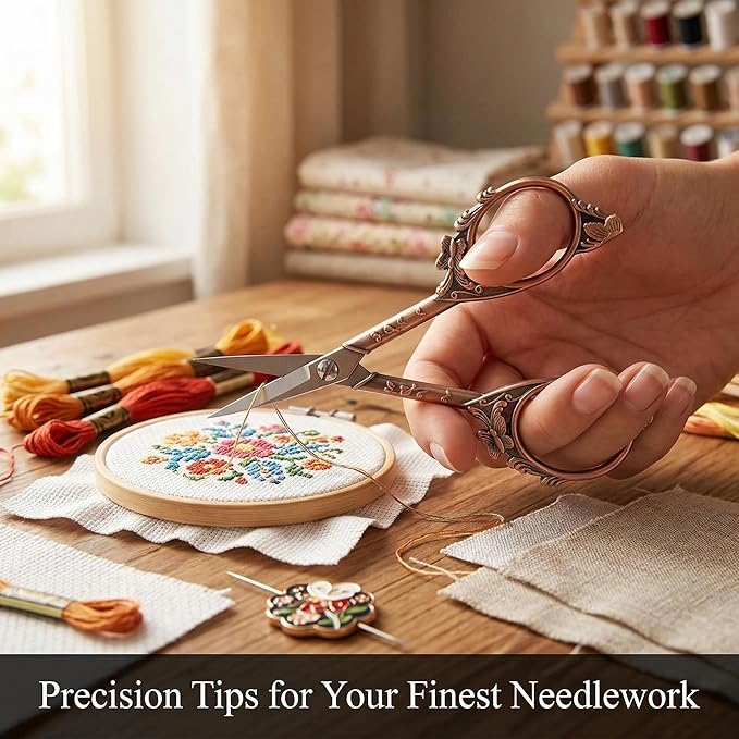 Crochet Scissors with Cover – Rose Gold Vintage Small Embroidery Scissors, Sharp Craft Scissors for Yarn Thread Sewing Needlework, Cute Butterfly Design Gift for Crocheter Quilter, 4.6 Inch