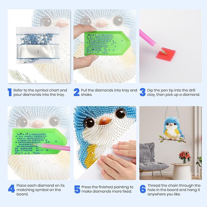 MXJSUA Special Shaped Hanging Diamond Painting Art Kits for Adults, Cute Bird 3D Crystal Rhinestone Acrylic Gem Art Pendant Ornaments Kit for Home Decoration and Gift