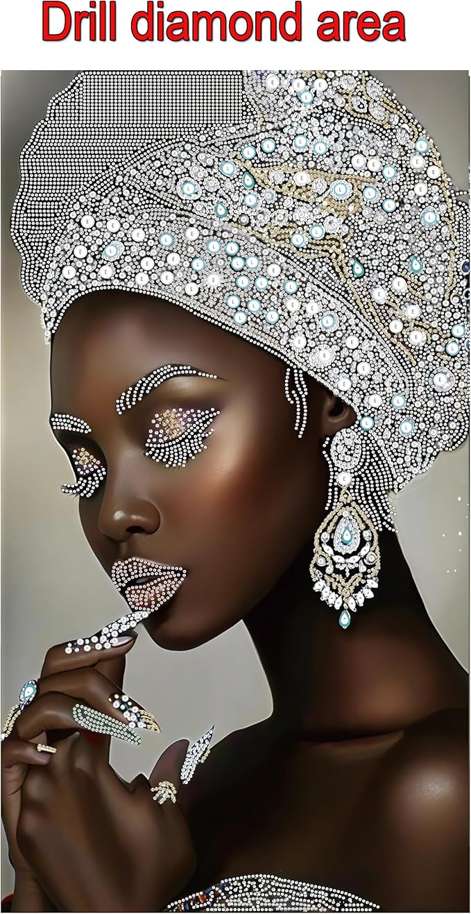 KUFWKEY African Diamond Art Kits for Adults,Partial 5D Diamond Painting kit,Special Shaped Diamond Art,Sparkling gem Art,Woman Diamond dots Kits,DIY Mosaic Kits,Home Decor,Big Size 16X28 inch