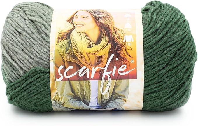 Lion Brand Yarn Scarfie Yarn for Knitting and Crocheting, Evergreen/Pearl Grey, 1 Pack