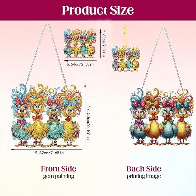 Masendp Chick Diamond Painting Hanging Decoration Kit, DIY Special-Shaped Rhinestone Window Hanging Kit, Suitable for Home Garden Wall Decoration Gifts