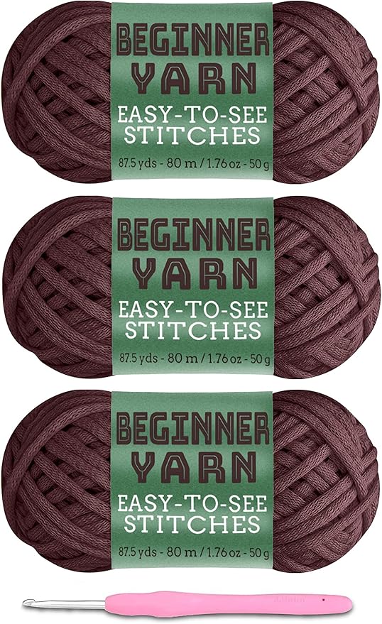 3x50g Beginners Chocolate Brown Yarn, 260 Yards Chocolate Brown Yarn for Crocheting Knitting, Easy-to-See Stitches, Worsted Medium #4, Chunky Thick Cotton Nylon Blend Yarn Yarn for Crocheting