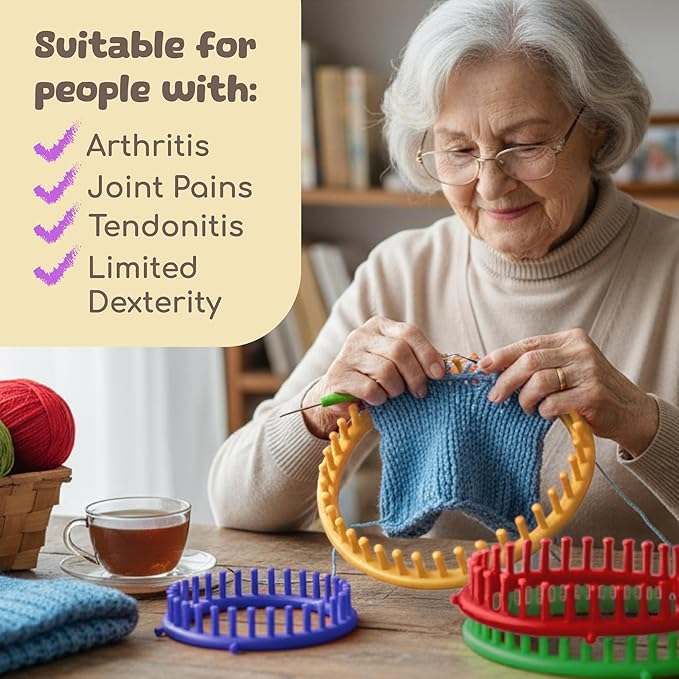 olikraft knitting loom kit - 4 round, 2 rectangular yarn looms - chunky blanket loom - for crochet, hat, scarf