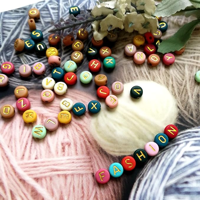 Amaney 2000pcs Beads Kits,Letter Beads and Gold Spacer Beads for DIY Bracelet Necklace Craft Jewelry Making Colorful