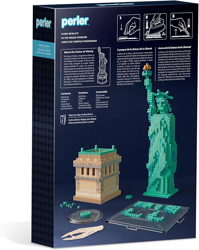 Perler 80-57235 Statue of Liberty 3D Fused Bead Craft Activity Kit, 4" W x 17.5" H, Multicolor, 8008 Pieces