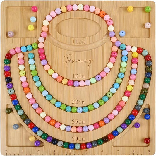 Favonuovy Bead Boards for Jewelry Making with 5 Sizes Bamboo Necklace Making Beading Tray 11" 16” 20” 25” 29" Wooden Necklace Sizer Measurement Design Mat Tool
