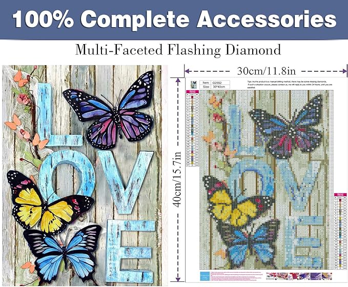 ijbnhd DIY Butterfly Diamond Painting Art Painting Kits for Adults Beginner, 5D Love Full Round Drill Gems Art Diamond Picture for Gift Home Wall Decor 12X16 inch