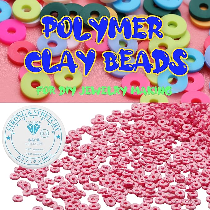 4000 Pcs Clay Beads for Bracelets Making, Polymer Spacer Flat DIY for Jewelry Necklace Earring Making Kit, Preppy Aesthetic Heishi Heshie Thin Disk Beads Assortments Set 4 6 8MM (SK-25, 6MM)