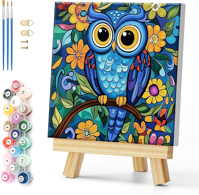 Natuyalo Framed Paint by Number Kit for Adults - Colorful Owl Easy Paint by Numbers Kit for Adults Beginner, Animals Simple Painting by Numbers Gift for Home Wall Decor (12x12 Inch)