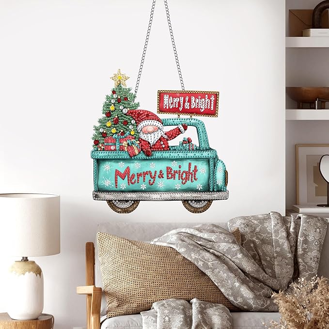 Pavemlo Hanging Diamond Art Kits for Adults Christmas Santa Claus – 8x8 Inch Double-Sided Acrylic Board DIY Crystal Diamond Suncatcher Pendant, Sparkling Home Wall or Window Decoration Handmade Gifts