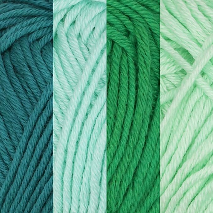 JubileeYarn Bamboo Cotton Sport Yarn - 50g/Skein - Shades of Green - 4 Skeins
