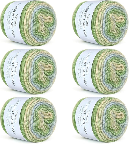 Aeelike Gradient Yarn for Crocheting, Soft Ombré Fairyland Yarn # 3 Light Weight with Vibrant Colors 6 x 100g (3.52 oz) 245m (267 Yards) for DIY Making Colorful Blanket Scarves Hat, Green Gradient