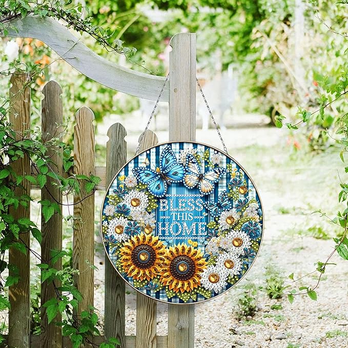 Generic DIY Hanging Diamond Pendant Special Shaped Crystal Diamond Art Painting Ornament Single Sided for Window Home Garden Wall Door Decor-Butterfly Flowers