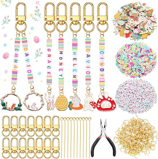 Tondiamo 2823 Pcs Easter Charms for Jewelry Making Easter Bead Keychain DIY Craft Making Kit Key Ring Charms Letters Beads String for Gift Jewelry Key Ring Backpack Accessories