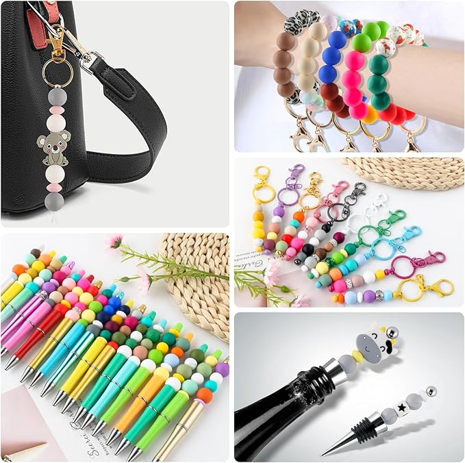 150Pcs 15mm Silicone Beads for Keychain Making Bracelet Necklace, Bulk Round Silicone Beads for Pens(Light Gray)