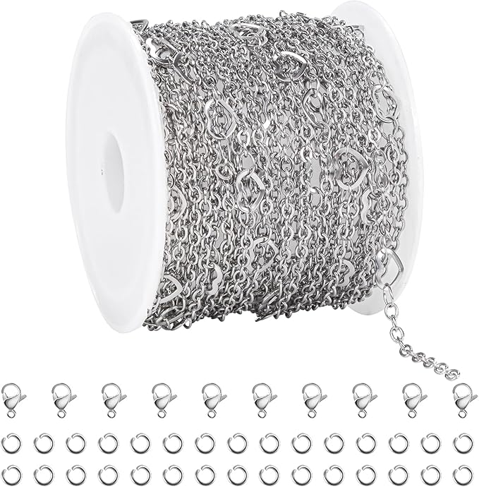 16.4 Feet Stainless Steel Jewelry Making Chains Heart Link Chain for Women Necklace DIY Heart Chains Bulk