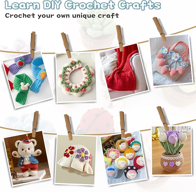 GMAK Crochet Kit for Beginners Adults, 59 PCS Crochet Sets Include Yarn, Crochet Hooks and Tools, Portable Crocheting Starter Kits for Making Variety Projects Craft Supplies, Blue Flower