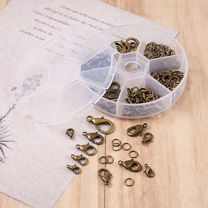 PH PandaHall Pandahall 1 Set Jewelry Making Kit with Zinc Alloy Lobster Claw Clasps and Open Jump Rings for Bracelet Necklace Jewelry Making (Antique Bronze), PALLOY-X0004-AB-NF-B-Yilisi